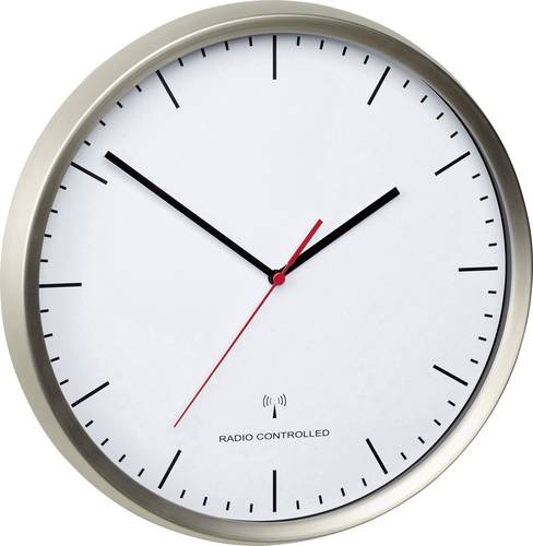 TFA Dostmann 60.3521.02 Funk Wanduhr 30.5cm x 4.8cm Edelstahl (gebürstet) Schleichendes Uhrwerk (la von TFA Dostmann