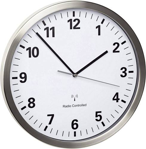 TFA Dostmann 60.3523.02 Funk Wanduhr 30.5cm x 4.3cm Edelstahl Schleichendes Uhrwerk (lautlos), Energ von TFA Dostmann