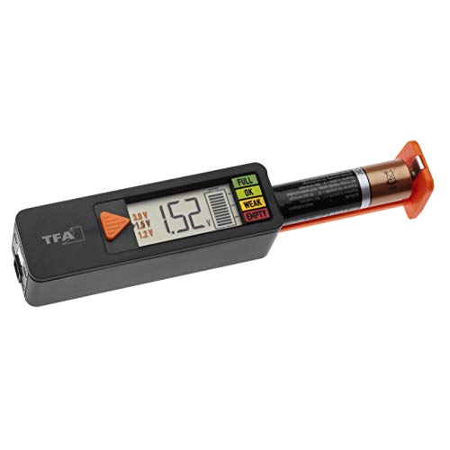 TFA Dostmann Batterietester BatteryCheck, 98.1126.01, für Batterien und Akkus(AAA,AA,C,D),Knopfzelle, Blockbatterie, Anzeige des Ladestatus/Volt, einfach und schnell,schwarz von TFA Dostmann