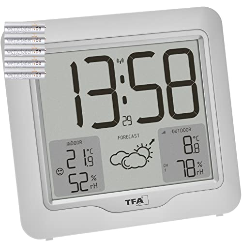 TFA Dostmann Digitale Funk Wetterstation Metro Plus, 35.1164.02, inkl Aussensender, Temperatur und Luftfeuchtigkeit, Wettervorhersage, großes Display, inkl Funkuhr, weiß mit Batterien von TFA Dostmann