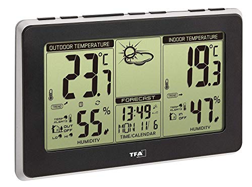 TFA Dostmann Mondo Wetterstation, 35.1151.01, wetterstation Funk mit außensensor, Funkuhr, Wettervorhersage, schwarz, L 214 x B 27 (61) x H 140 mm, mit Batterien von TFA Dostmann