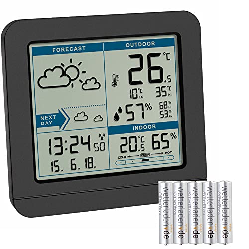 TFA Dostmann Sky 35.1152 Funk-Wetterstation mit Außensensor, Wettervorhersage und Funkuhr (schwarz mit Batterien) von TFA Dostmann