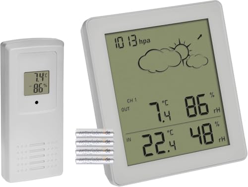 TFA Dostmann Wetterstation Funk Clear, 35.1168.02, mit Außensensor, Temperatur und Luftfeuchtigkeit innen und außen, Wettervorhersage mit Luftdruck und Symbolen, digital, kompakt (weiß mit Batterien) von TFA Dostmann