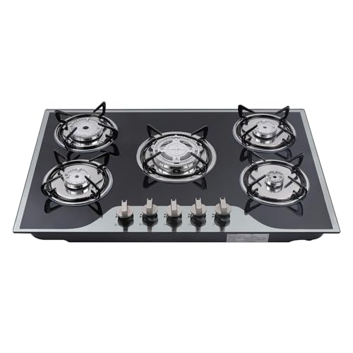 TFIANYNI Gaskochfeld 5 Flammig Gasherd LPG/NG Einbauherd, 8MM Gehärtetem Glas, Batterie Automatische Impulszündung, Bakelittastensteuerung, Für Haushalten/Restaurants TFIANYNI Gaskochfeld 5 Flammig Gasherd LPG/NG Einbauherd, 8MM Gehärtetem Glas, Batterie Automatische Impulszündung, Bakelittastensteuerung, Für Haushalten/Restaurants von TFIANYNI