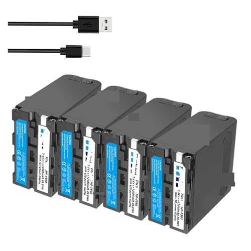 Akku, 12000 MAh NP-F990 NP-F970 F960 F970 Akku Mit LED-Betriebsanzeige, Kompatibel for Sony, for F960 F550 F570 F750 F770 MC1500C 190P(4 Battery) von TFNVYQQZ