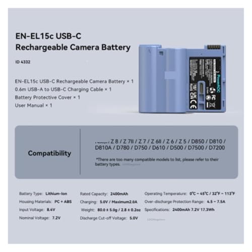 Kamera-Akku, Kompatibel Mit SmallRig, for Wiederaufladbaren USB-C-Kamera-Akku EN-EL15c, Kompatibel Mit Nikon, for Zf Z8 Z7 Z6 Z 5 D7200 D810 D500 D610 D850 D750 D780 4332 Kamera-Akku, Kompatibel Mit SmallRig, for Wiederaufladbaren USB-C-Kamera-Akku EN-EL15c, Kompatibel Mit Nikon, for Zf Z8 Z7 Z6 Z 5 D7200 D810 D500 D610 D850 D750 D780 4332 von TFNVYQQZ