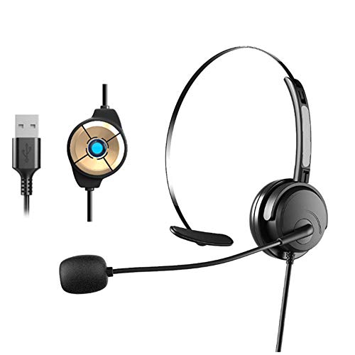 USB Headset mit Mikrofon, Computer Kopfhörer Mono mit Noise Cancelling Mikrofon und Lautstärkeregler, PC Kopfhörer für Business Skype UC SoftPhone Call Center von TFUFR