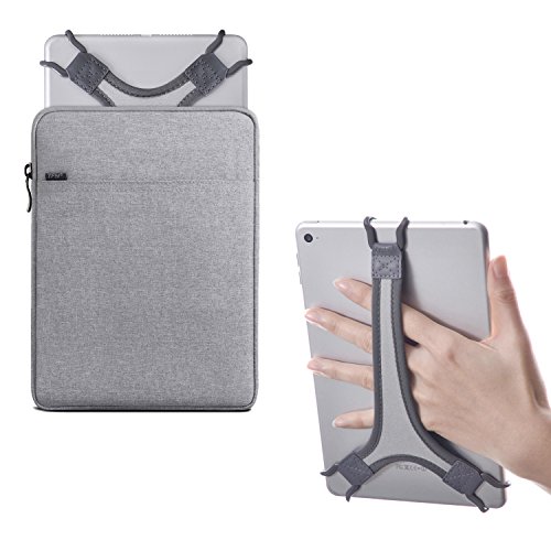 TFY Schutztasche Hülle mit Reißverschluss (Grau), Plus Bonus Handschlaufe Halterung (Weiß) für 7-8 Zoll iPad und Andere Tablets von TFY