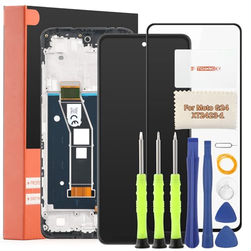 TGHongKy Display für Motorola Moto G24 Bildschirm Ersatz für Motorola Moto G24 XT2423-1 LCD Ersatz Sensor Glas Touchscreen-Digitalisierer Panel Assembly mit Reparaturwerkzeug - [Schwarz mit Rahmen] von TGHongKy