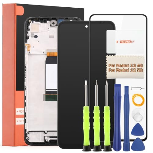TGHongKy LCD Display für Xiaomi Redmi 12 4G Bildschirm Ersatz für Xiaomi Redmi 12 5G Touchscreen Digitalisierer Sensor Glas Reparaturset - [Schwarz mit Rahmen] von TGHongKy