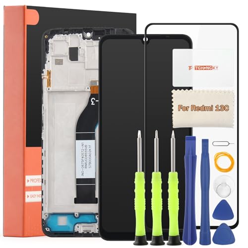TGHongKy LCD Display für Xiaomi Redmi 13C Bildschirm Ersatz für Xiaomi Redmi 13C 23100RN82L Touchscreen Digitalisierer Sensor Glas Reparaturset - [Schwarz mit Rahmen] von TGHongKy
