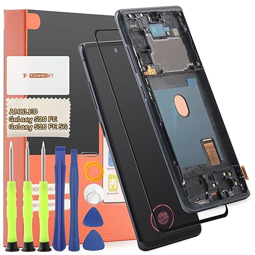 TGHongKy für AMOLED Samsung Galaxy S20 FE Display für Samsung Galaxy S20 FE 5G LCD Ersatzbildschirm ErsatzPanel Touch Digital Komplette Assembly mit Werkzeug-Kit - [Schwarz mit Rahmen] von TGHongKy