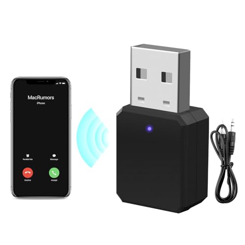 Bluetooth USB Adapter, TGKYK Bluetooth Adapter Stereoanlage 5.1 mit 3,5 mm AUX, USB Bluetooth Adapter Auto Eingebautem Mikrofon, Buetooth USB für TV, Kopfhörer und Auto, Bluetooth Empfänger von TGKYK