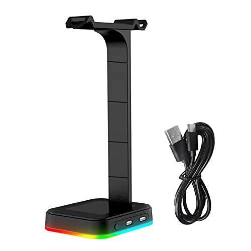 RGB-Headset-Ständer, Dual-USB-Headset-Display-Ständer, RGB-Gaming-Kopfhörer-Ständer mit 2 USB-Anschlüssen, langlebiger Gaming-Kopfhörer-Halter mit Typ-C-Kabel (schwarz) von TGUS