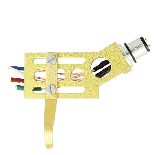 THAKKER CHS-19 - gekröpftes CNC gefrästes Aluminium Headshell - Gold | SME Anschluss | inkl. Headshell-Kabel, Schrauben in 4 unterschiedlichen Längen, Muttern und Nylon Unterlegscheiben von THAKKER