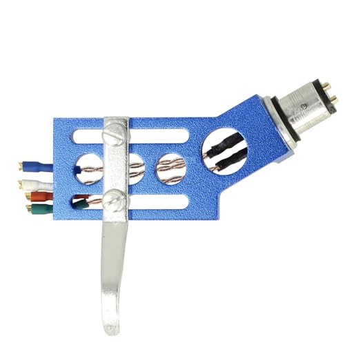 THAKKER CHS-19 - gekröpftes CNC gefrästes Aluminium Headshell - blau | SME Anschluss | inkl. Headshell-Kabel, Schrauben in 4 unterschiedlichen Längen, Muttern und Nylon Unterlegscheiben von THAKKER