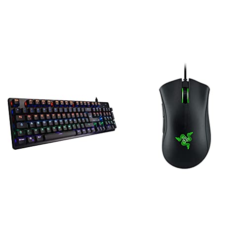 THE G-LAB Keyz Carbon V3 Mechanische Gaming-Tastatur QWERTZ Blue Switches & Razer DeathAdder Essential (2021) - Essentielle Gaming-Maus mit optischem 6.400-DPI-Sensor Schwarz von THE G-LAB