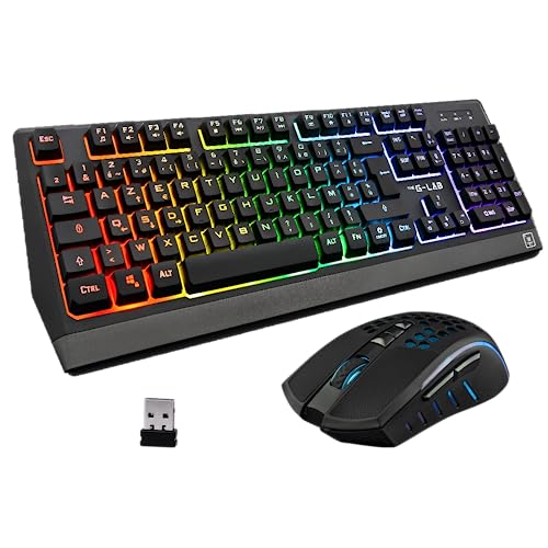 The G-Lab Combo Tungsten Gaming-Tastatur und Maus, kabellos, Retro, beleuchtet, AZERTy + kabellose Maus, 2400 DPI – Set für PC PS4 PS5 von THE G-LAB