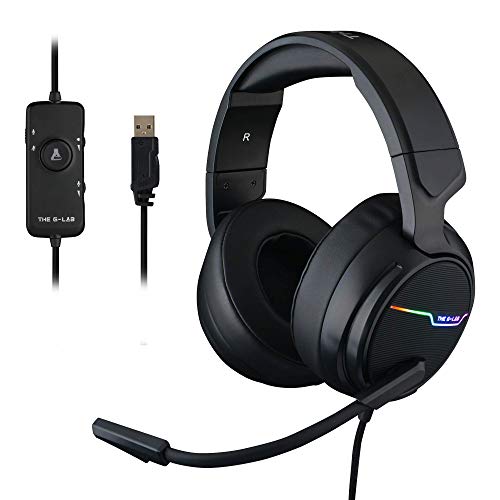 THE G-LAB Korp Thallium Gaming-Kopfhörer, USB, 7.1, Digital Surround - Headset für Gamer, Audio - Mikrofon mit Geräuschreduzierung - LED RGB - kompatibel mit PC PS4 PS5 Mac (Schwarz) von THE G-LAB