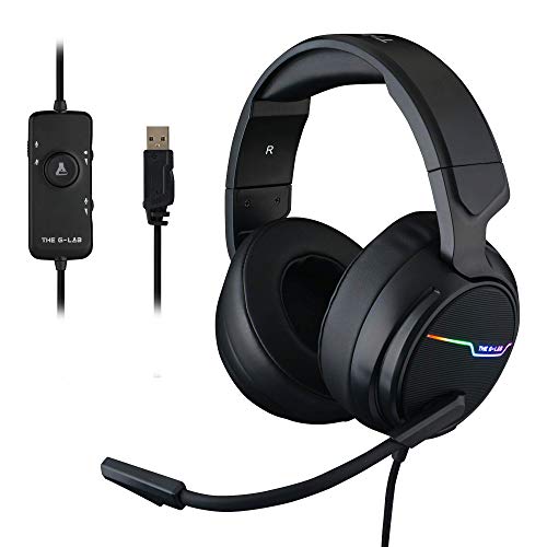 The G-LAB Korp Thallium Gaming-Kopfhörer, USB, 7.1, Digital Surround - Headset für Gamer, Audio - Mikrofon mit Geräuschreduzierung - LED RGB - kompatibel mit PC PS4 PS5 Mac (Schwarz) von THE G-LAB