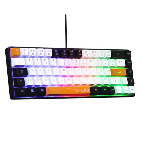 The G-Lab Keyz Hydrogen Gaming-Tastatur, 60%, halbmechanische Tastatur, kabelgebunden, Azerty, Bunte Hintergrundbeleuchtung, leise, kompaktes Format TKL – PC/PS5-2023 (Schwarz/Weiß/Orange) von THE G-LAB