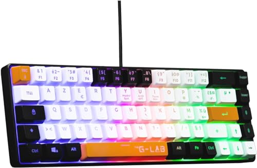 The G-Lab Keyz Hydrogen TKL Gaming-Tastatur mit Kabel, spanisches Layout, 60% mehrfarbige Hintergrundbeleuchtung, leise, Mini-Gamer-Tastatur, für PC, PS4, PS5, New 2024, Schwarz/Weiß/Orange von THE G-LAB