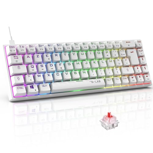 The G-Lab Keyz Titanium Gaming-Tastatur, weiß, 65% AZERTY, USB, mechanische Tastatur, roter Switch, RGB, 100% anpassbar, Anti-Ghosting, Makroprogrammierbar, für PC, PS4, PS5, Xbox – New (weiß) von THE G-LAB