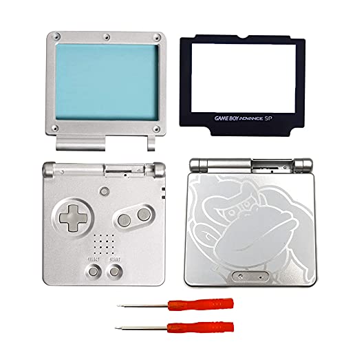 THE TECH DOCTOR Ersatz-Gehäuse für Gameboy Advance SP (komplettes Gehäuse, Bildschirmlinse und Tasten) – Professionelles Reparatur-Set inkl. Werkzeug (DK Silver) von THE TECH DOCTOR