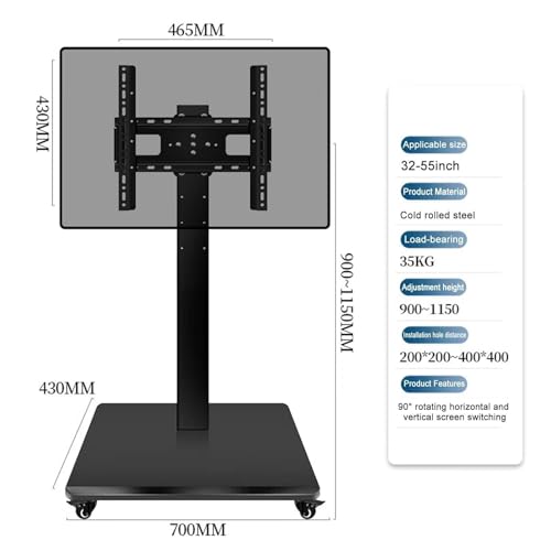 0–90 ° Horizontale Und Vertikale Bildschirmdrehung, Rollender TV-Ständer - Höhenverstellbarer Mobiler TV-Wagen Auf Rädern, Universeller TV-Bodenständer Für Konferenzraum-Podium 0–90 ° Horizontale Und Vertikale Bildschirmdrehung, Rollender TV-Ständer - Höhenverstellbarer Mobiler TV-Wagen Auf Rädern, Universeller TV-Bodenständer Für Konferenzraum-Podium von THEGA