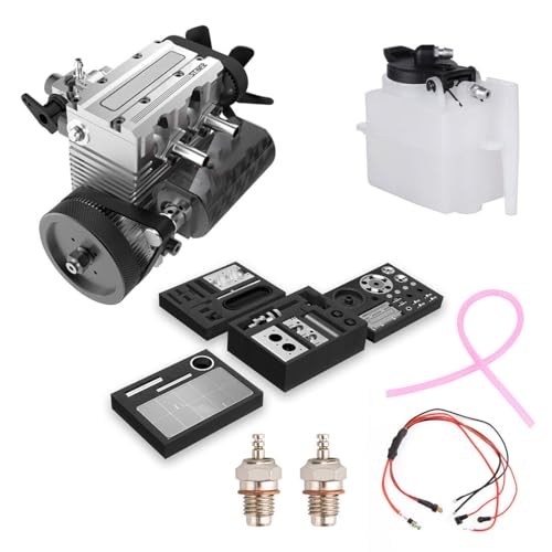 JANTY ENGINE ST-NF2 7,0 cc Mini Reihen Doppelzylinder Viertakt Luftgekühlter Nitro Verbrennungsmotor Motor Kunstwerk Ornamente Wissenschaft Lernspielzeug Geschenke (Silber) von THEGO