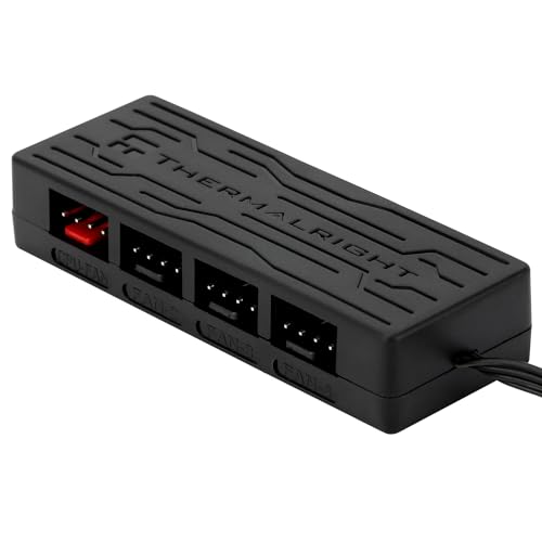 Thermalright FAN HUB X4 Controller CPU-Lüfter-Hub unterstützt 4 Gruppen von Kühlerlüftern, 4-Port 4 Pin PC-Lüfter-Controller, 12V-Gehäuselüfter-Hub, SATA Power Cord Direct Input,PWM Functional Adapter von THERMALRIGHT