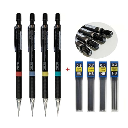 THINCAN 4 PCs Mechanische Stifte Einstellen 0 3/0 5/0 7/0 9 Mm Skizzierstifte Metall Automatische Stifte Zeichnenstifte Zum Zeichnen von THINCAN