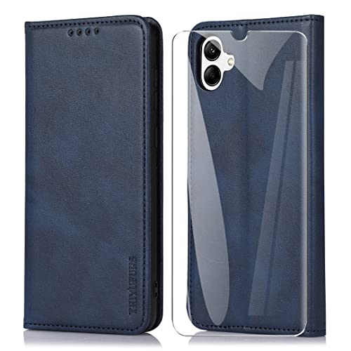 THIYUFUNS Handyhülle für Samsung Galaxy A04 Leder Hülle + Panzerglas Schutzfolie,Magnet Klapphülle Case Cover Schutzhülle - Blau von THIYUFUNS