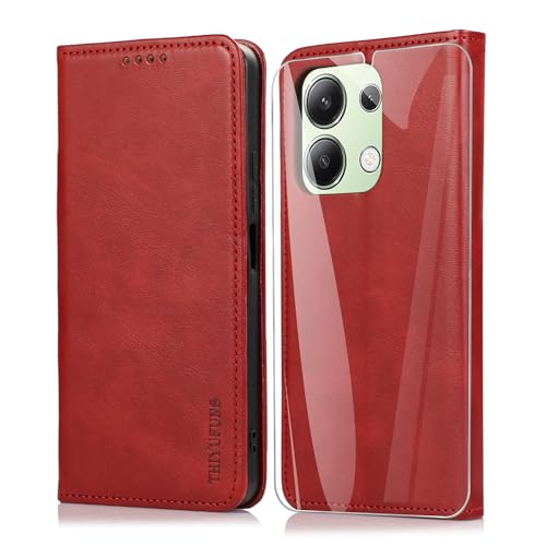 THIYUFUNS Handyhülle für Xiaomi Redmi Note 13 Hülle mit 1 Schutzfolie, Schutzhülle für Xiaomi Redmi Note 13 4G Wallet Flip Cover Case Standfunktion Hülle für Xiaomi Redmi Note 13 4G (6.67") - Rot von THIYUFUNS