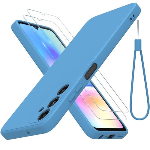 THIYUFUNS Hülle für Samsung Galaxy A05s 4G Handyhülle mit 2 Stück Schutzfolie, TPU Silikon Liquid Silicone Dünne Weiche Stoßfest Case Schutzhülle für Samsung Galaxy A05s 4G (6.7") - Blau von THIYUFUNS