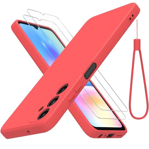 THIYUFUNS Hülle für Samsung Galaxy A05s 4G Handyhülle mit 2 Stück Schutzfolie, TPU Silikon Liquid Silicone Dünne Weiche Stoßfest Case Schutzhülle für Samsung Galaxy A05s 4G (6.7") - Rot von THIYUFUNS