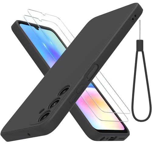 THIYUFUNS Hülle für Samsung Galaxy A05s 4G Handyhülle mit 2 Stück Schutzfolie, TPU Silikon Liquid Silicone Dünne Weiche Stoßfest Case Schutzhülle für Samsung Galaxy A05s 4G (6.7") - Schwarz von THIYUFUNS