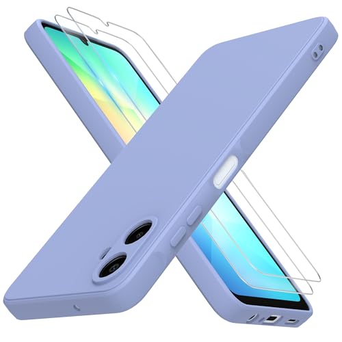 THIYUFUNS Hülle für Samsung Galaxy A06 4G Handyhülle mit 2 Stück Schutzfolie, TPU Silikon Liquid Silicone Dünne Weiche Stoßfest Case Schutzhülle für Samsung Galaxy A06 4G (6.7") - Hellviolett von THIYUFUNS