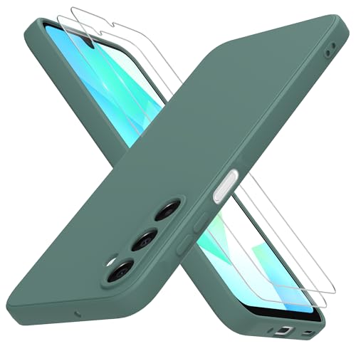 THIYUFUNS Hülle für Samsung Galaxy A16 5G / 4G Handyhülle mit 2 Stück Schutzfolie, TPU Liquid Silicone Dünne Weiche Stoßfest Case Schutzhülle für Samsung Galaxy A16 5G / 4G (6.7") - Dunkelgrün von THIYUFUNS