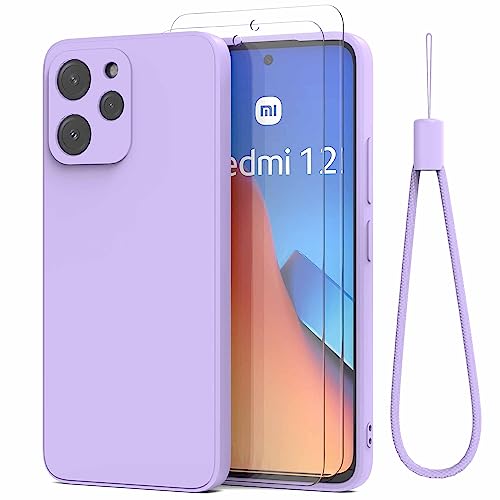 THIYUFUNS Hülle für Xiaomi Redmi 12 4G / 5G (6.79 Zoll) mit 2 Stück Schutzfolie Handyhülle,TPU Liquid Silicone Dünne Weiche Schutz Stoßfest Kratzfeste Case mit Mikrofaserfutter Schutzhülle - Lila von THIYUFUNS