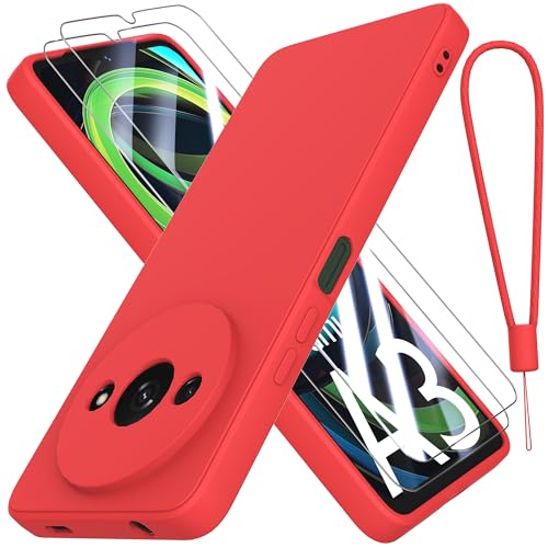 THIYUFUNS Hülle für Xiaomi Redmi A3 4G Handyhülle mit 2 Stück Schutzfolie, TPU Silikon Liquid Silicone Dünne Weiche Stoßfest Case Schutzhülle für Xiaomi Redmi A3 4G (6.71") - Rot von THIYUFUNS