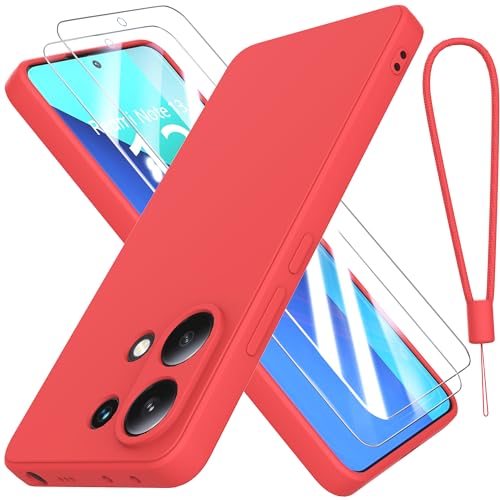 THIYUFUNS Hülle für Xiaomi Redmi Note 13 4G Handyhülle mit 2 Stück Schutzfolie, TPU Silikon Liquid Silicone Dünne Weiche Stoßfest Case Schutzhülle für Xiaomi Redmi Note 13 4G (6.67") - Rot von THIYUFUNS