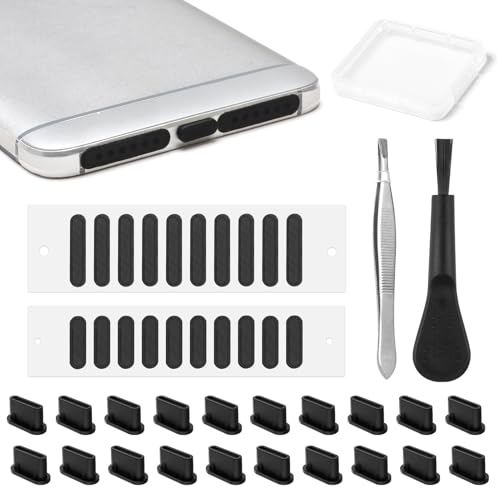 USB C Staubschutz 20pcs + Mesh Staubdichter Aufkleber 20pcs + 1 Pinzette+1 Bürste, USB C Schutz Abdeckung aus Silikon USB C Staubschutzkappe mit Plastik-Aufbewahrungsbox für Handy Ladebuchse Stopfen von THKO