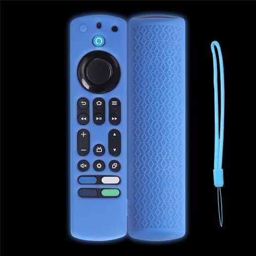 1PCS Hülle für die Fernbedienung Kompatibel für Fire TV 4K Stick Max, Smart TV-Fernbedienung weiche Silikonhülle Schalenhalterung mit Aufhängeseil (nur Gehäuse) (Fluoreszierendes Blau) von THLMT
