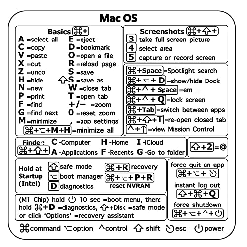 THLMT 1 STÜCKE Tastaturkürzel-Aufkleber, Selbstklebende Tastaturkürzel für PC, Laptop, Desktop, PC, Tastatur, Referenz, Tastensymbole, klebrige Aufkleber für Computer-Tastaturkürzel (für Mac) von THLMT