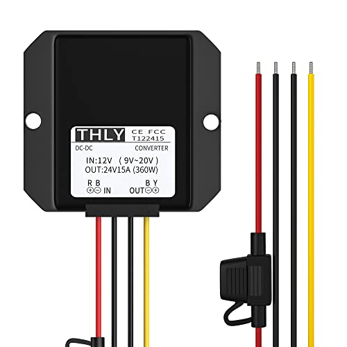Dc-Dc Wandler 12V auf 24V, DC Umwandler 12V auf 24V 15A 360W mit Sicherung Wasserdichter, Step up Converter für Golfwagen LED Light Auto Motor Truck Fahrzeugboot usw. (DC9-20V Breit Eingang) von THLY