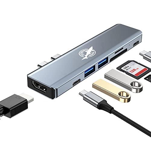 Dogfish USB C Hub, 7 in 2 USB C Adapter, Typ C Multiport Dockingstation mit 4K HDMI, USB 3.0 und USB 2.0, SD/TF Kartenleser, Thunderbolt 3, für MacBook von THREE COLOUR DOGFISH
