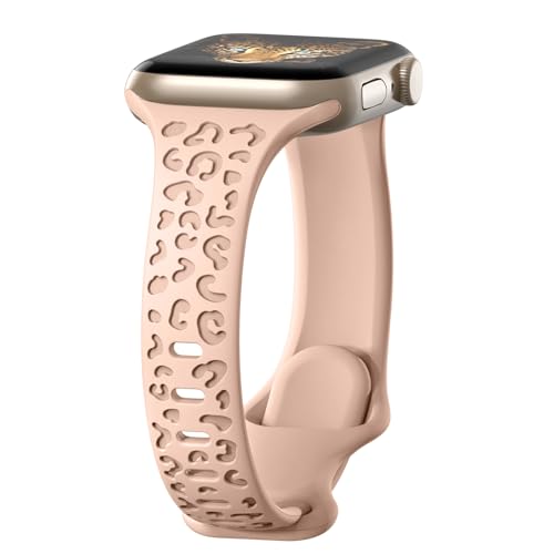 Sport Armband mit Leoparden-Gravur,kompatibel mit Apple Watch Armband 40mm 41mm 44mm 38mm 42mm 45mm 49mm Damen,Schlankes Weiches Silikon Ersatz Armband für iWatch SE Ultra Series 9 8 7 6 5 4 3 2 1 von THREE PEACHES