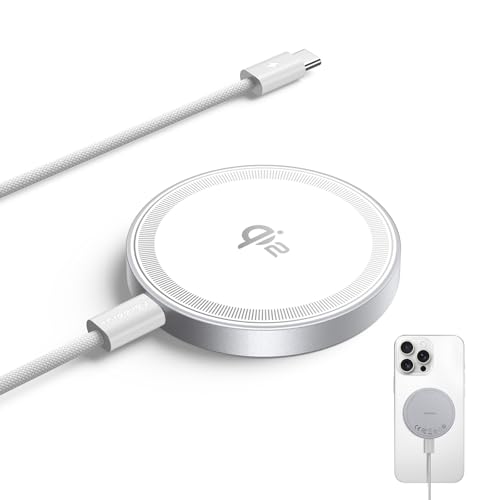 THREEKEY für MagSafe Ladegerät, Qi2-zertifizierter 15W Wireless-Charger, schnelles Ladepad mit iPhone 16 Pro Max/15/14/13/12 Serie, Samsung S25, magnetischer Ladegerät mit 5 Fuß USB-C-Kabel (Weiß) von THREEKEY