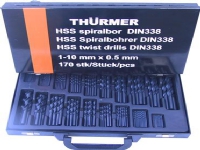 THÜRMER TOOLS Metallbohrer HSS gewalzt 170 StückBohrersatz 1,0-10,0mm mit 0,5mm Federhebeln in Metallbox von THÜRMER & CO.